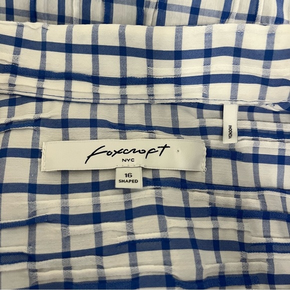 Foxcroft White Blue Check Button Shirt - Picture 9 of 13